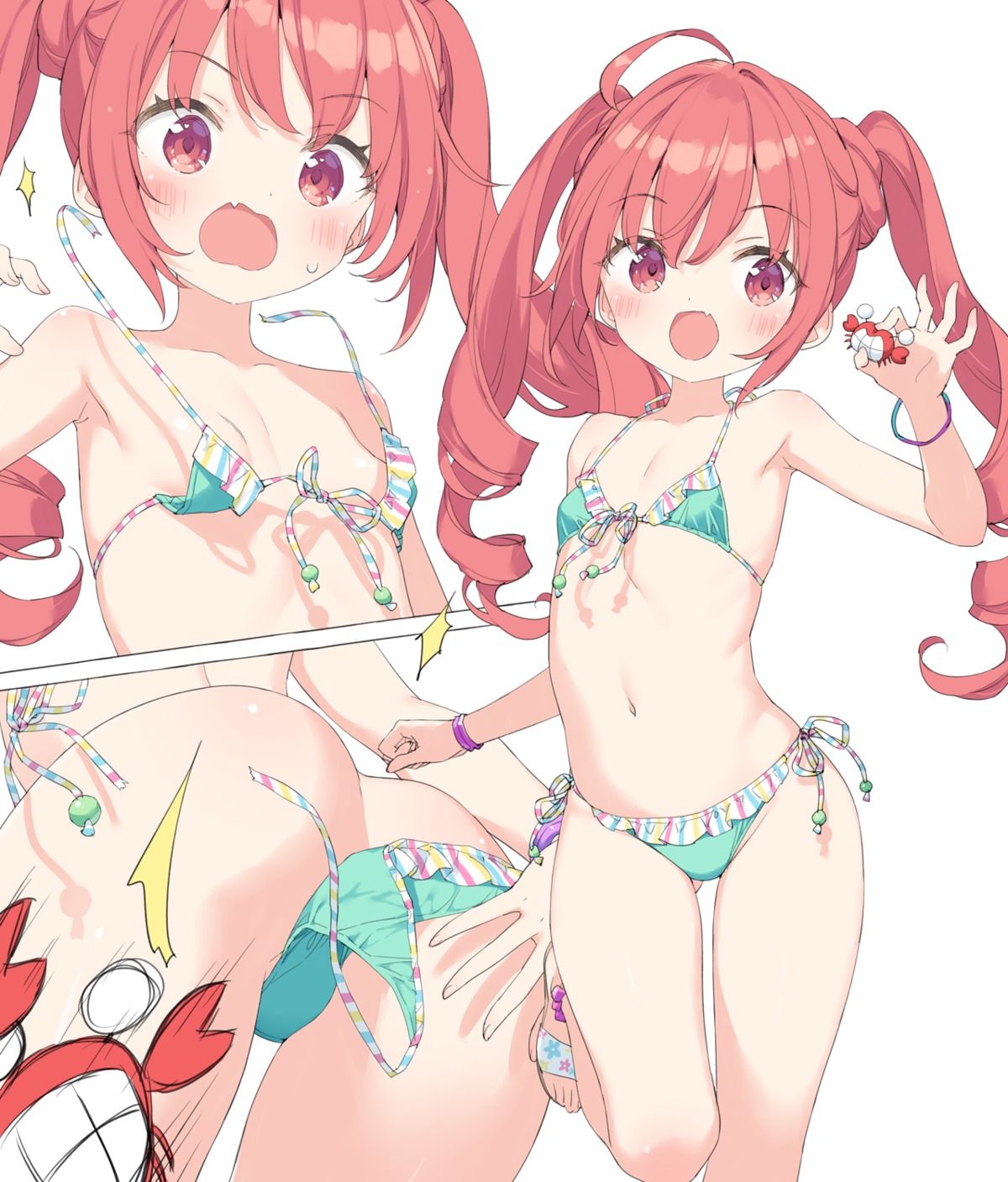 ass bikini bikini_top hazuki_watora kani_biimu loli panty_pull swimsuits torn_clothes wardrobe_malfunction