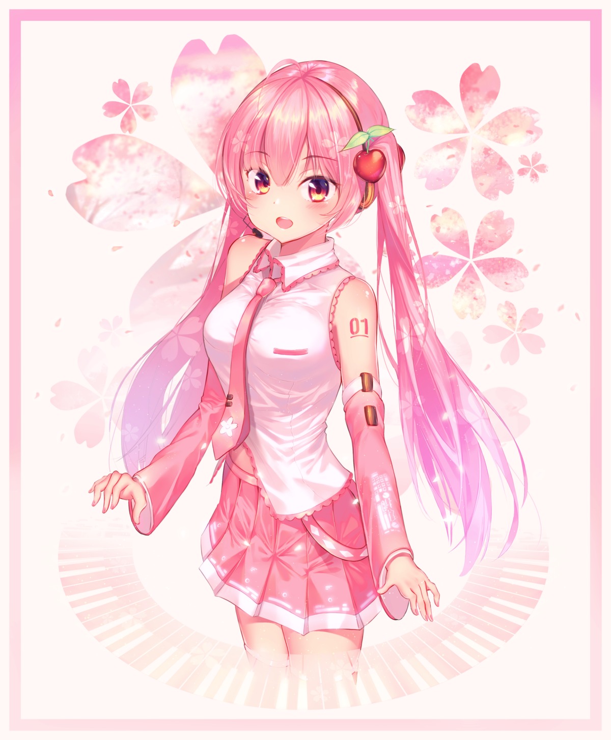 hakushoku_n hatsune_miku headphones sakura_miku tattoo vocaloid