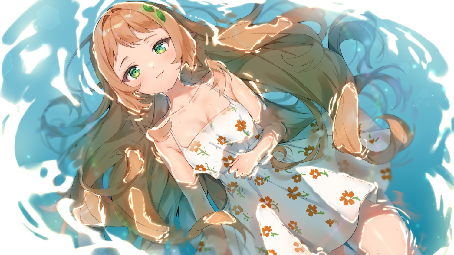 cheli_(kso1564) cleavage dress no_bra see_through skirt_lift summer_dress wallpaper wet wet_clothes