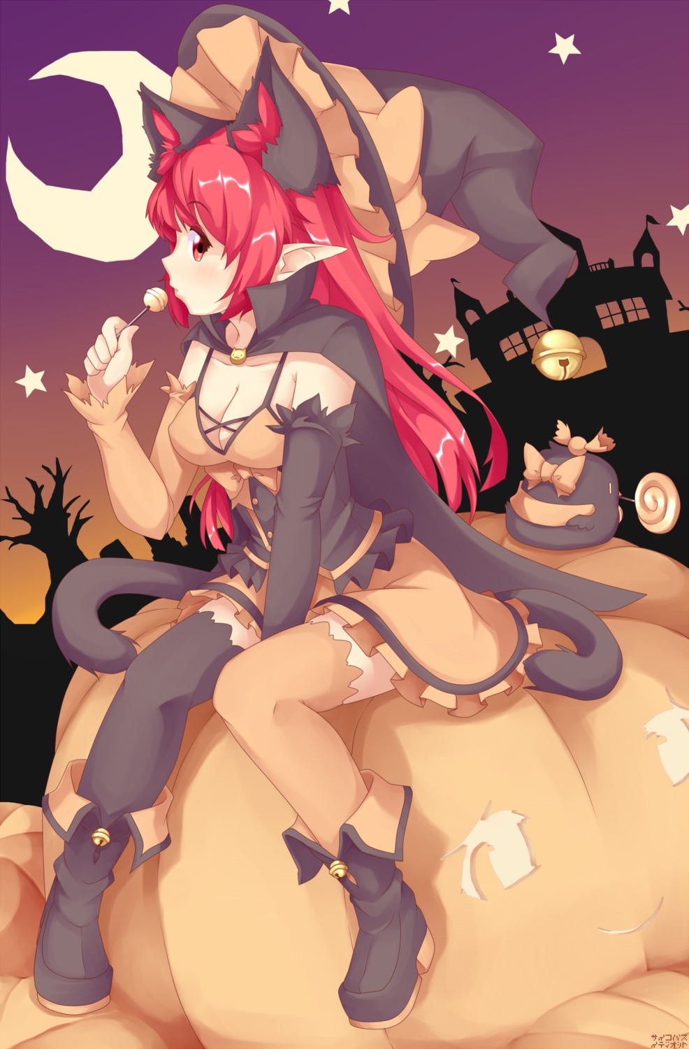 animal_ears cleavage halloween kaenbyou_rin pointy_ears psychopath_idiot tail thighhighs touhou witch