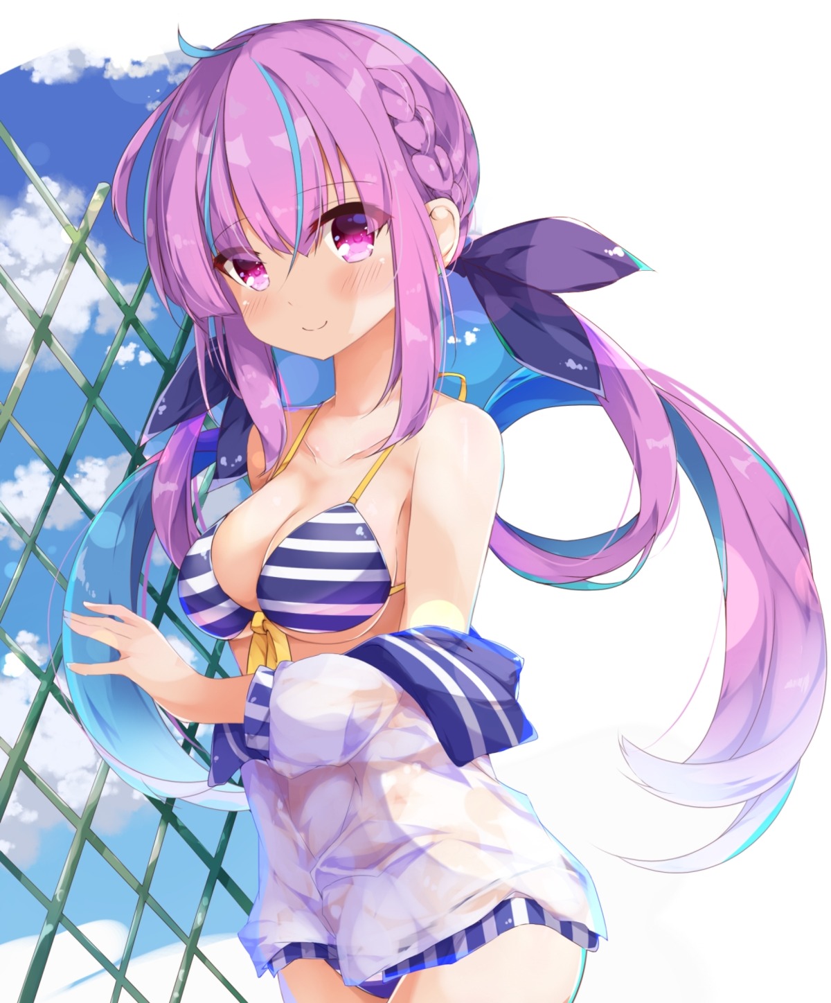 bikini fuuna hololive minato_aqua open_shirt see_through swimsuits wet_clothes