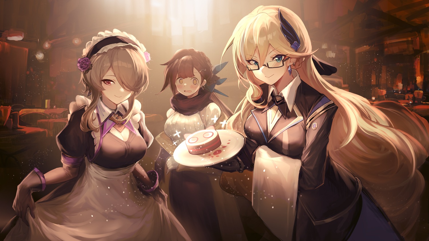 benghuai_xueyuan bianka_durandal_ataegina honkai_impact jell_(jell_y_fish) maid megane rita_rossweisse skirt_lift