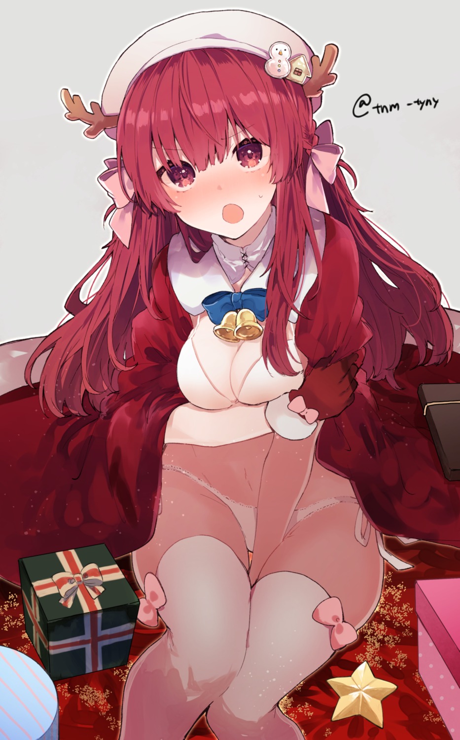 bra breast_hold christmas horns ikeuchi_tanuma pantsu string_panties thighhighs