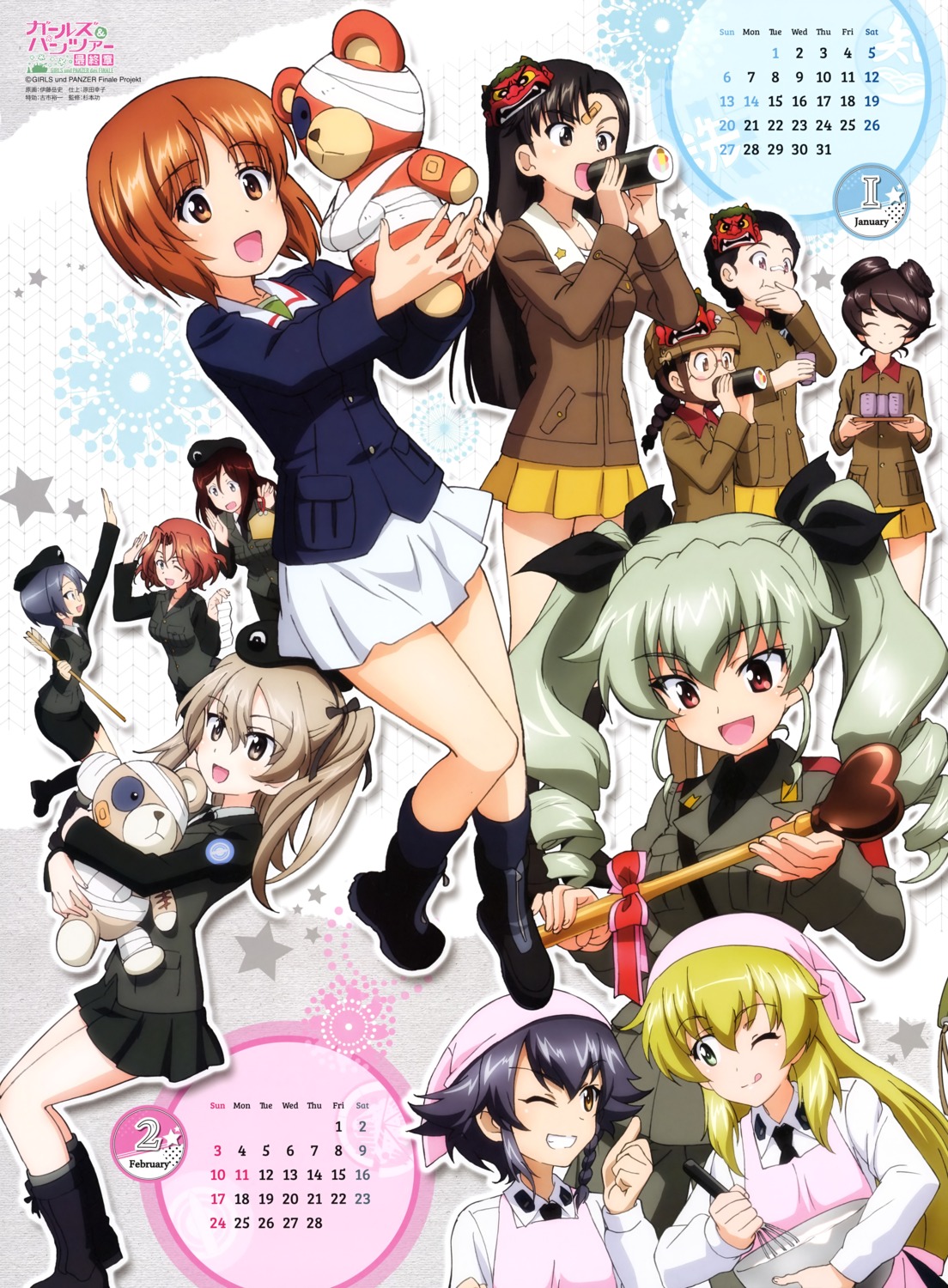 anchovy azumi_(girls_und_panzer) bandages bandaid calendar carpaccio fukuda_haru girls_und_panzer hosomi_(girls_und_panzer) itou_takeshi megane megumi_(girls_und_panzer) nishi_kinuyo nishizumi_miho pepperoni rumi_(girls_und_panzer) shimada_arisu tamada_(girls_und_panzer) uniform