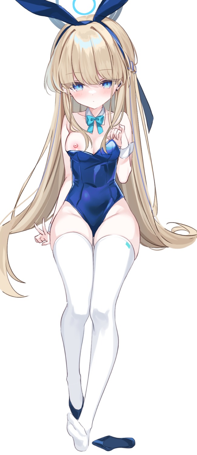 animal_ears asuma_toki blue_archive bunny_ears bunny_girl halo loli nipples no_bra shouu-kun thighhighs