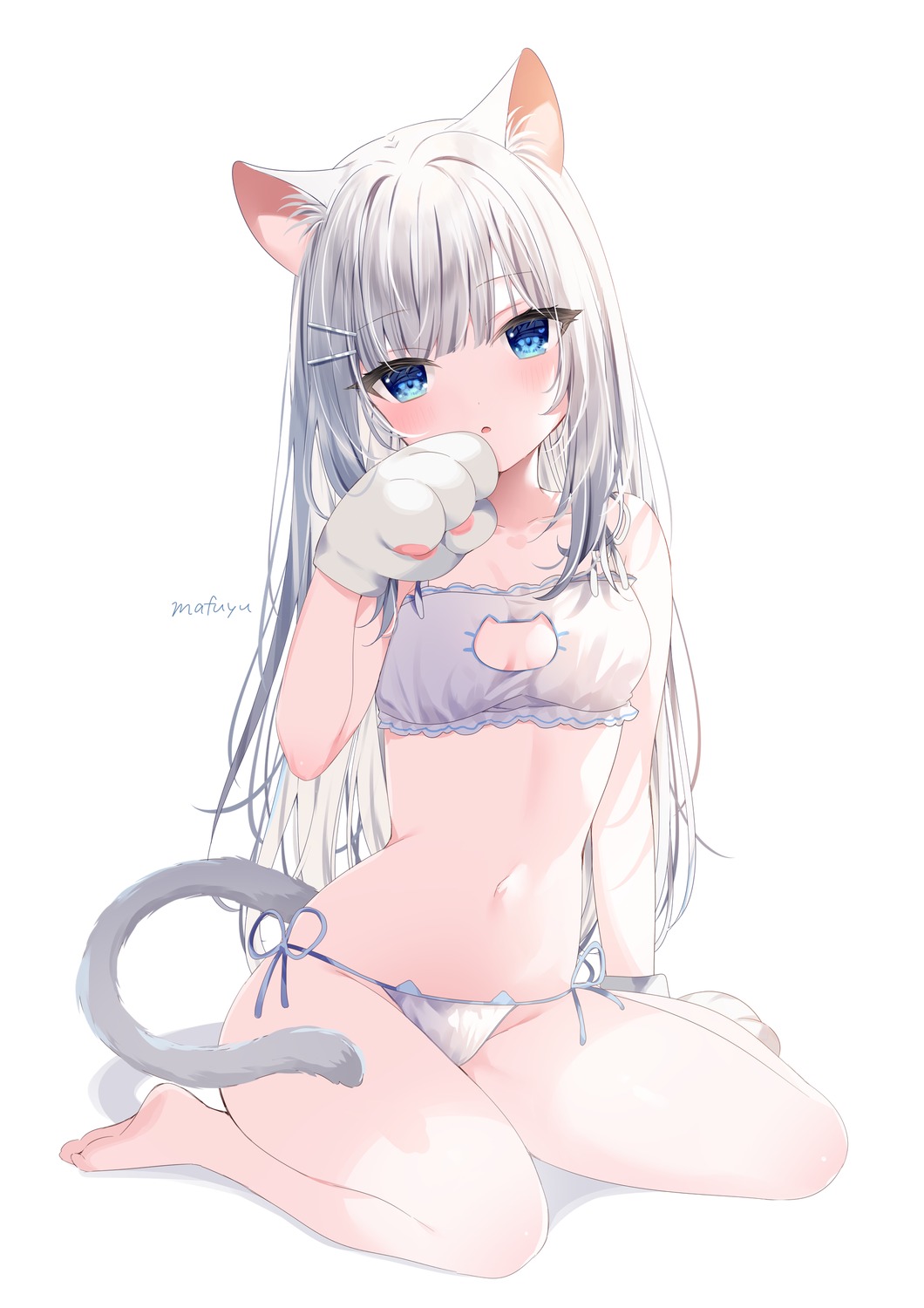 animal_ears bra cleavage mafuyu_(chibi21) nekomimi pantsu string_panties tail