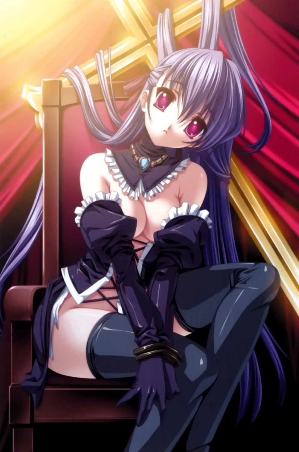 cleavage dress no_bra nopan senomoto_hisashi thighhighs