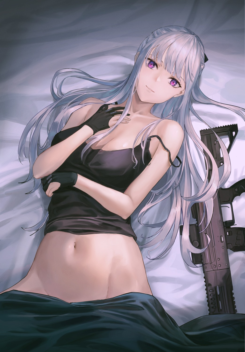 ak-12_(girls_frontline) bottomless girls_frontline gun no_bra ritta_(abmnoworld) sheets