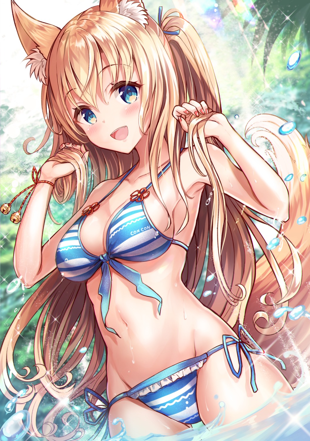 animal_ears bikini kitsune sakura_ani swimsuits tail wet