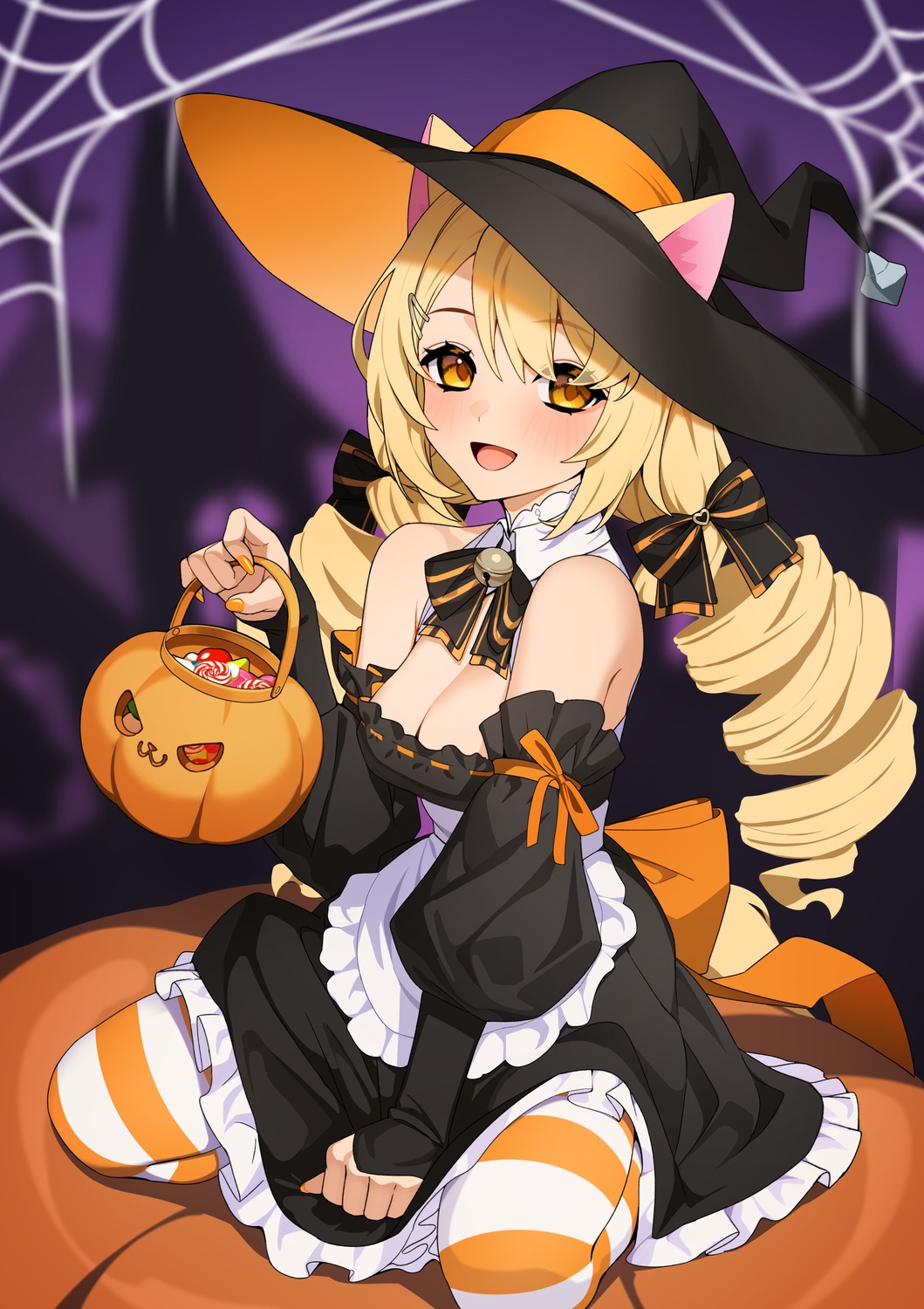 animal_ears dress ett halloween nekomimi no_bra pantyhose witch