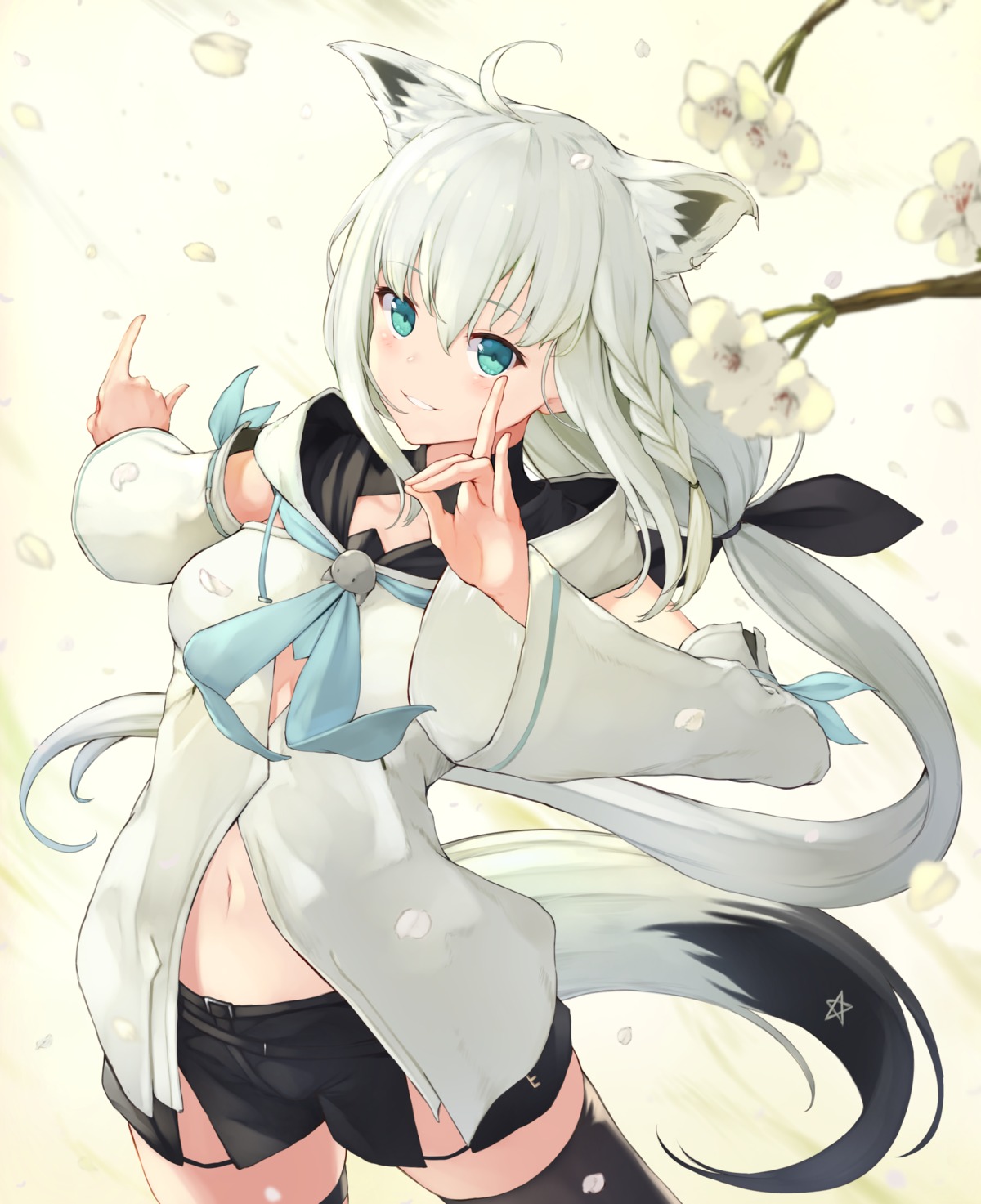 animal_ears hololive hololive_gamers kitsune piisu shirakami_fubuki tail thighhighs