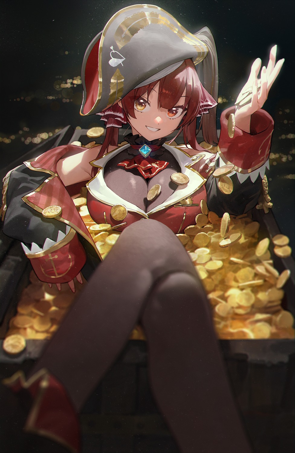 heterochromia hololive houshou_marine mossi pantyhose pirate