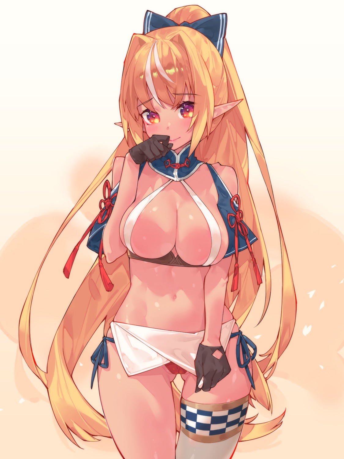 bikini cameltoe elf hololive pointy_ears shiranui_flare swimsuits thighhighs waterring