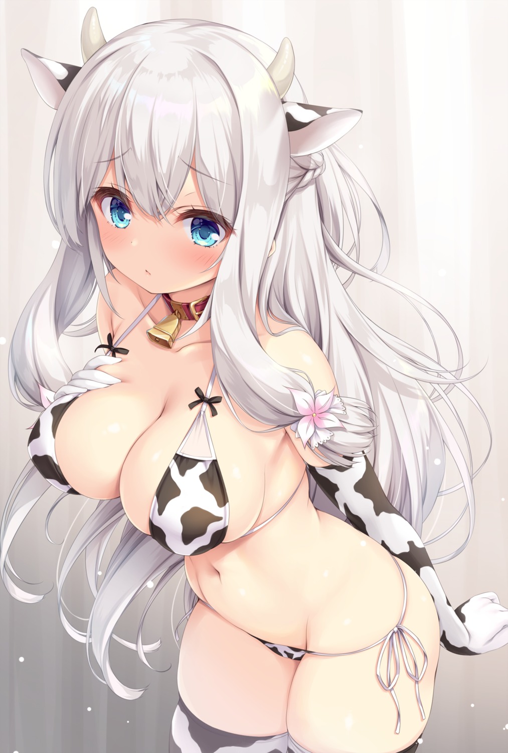 animal_ears bikini horns mikagami_mamizu swimsuits thighhighs