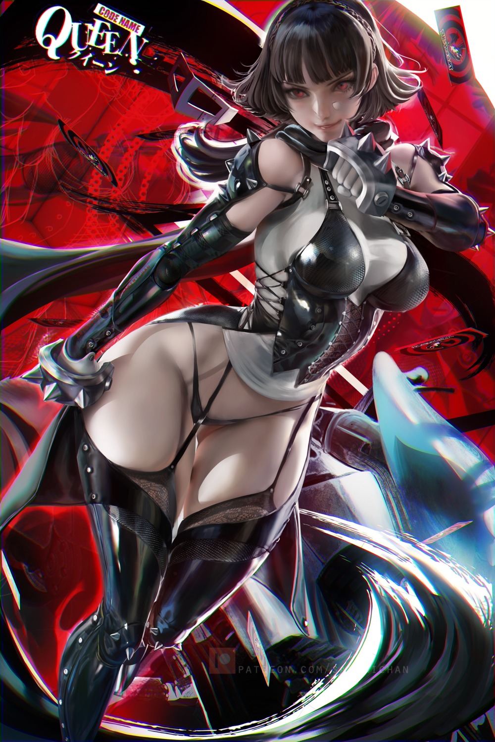 niijima_makoto pantsu persona_5 sakimichan stockings thighhighs weapon