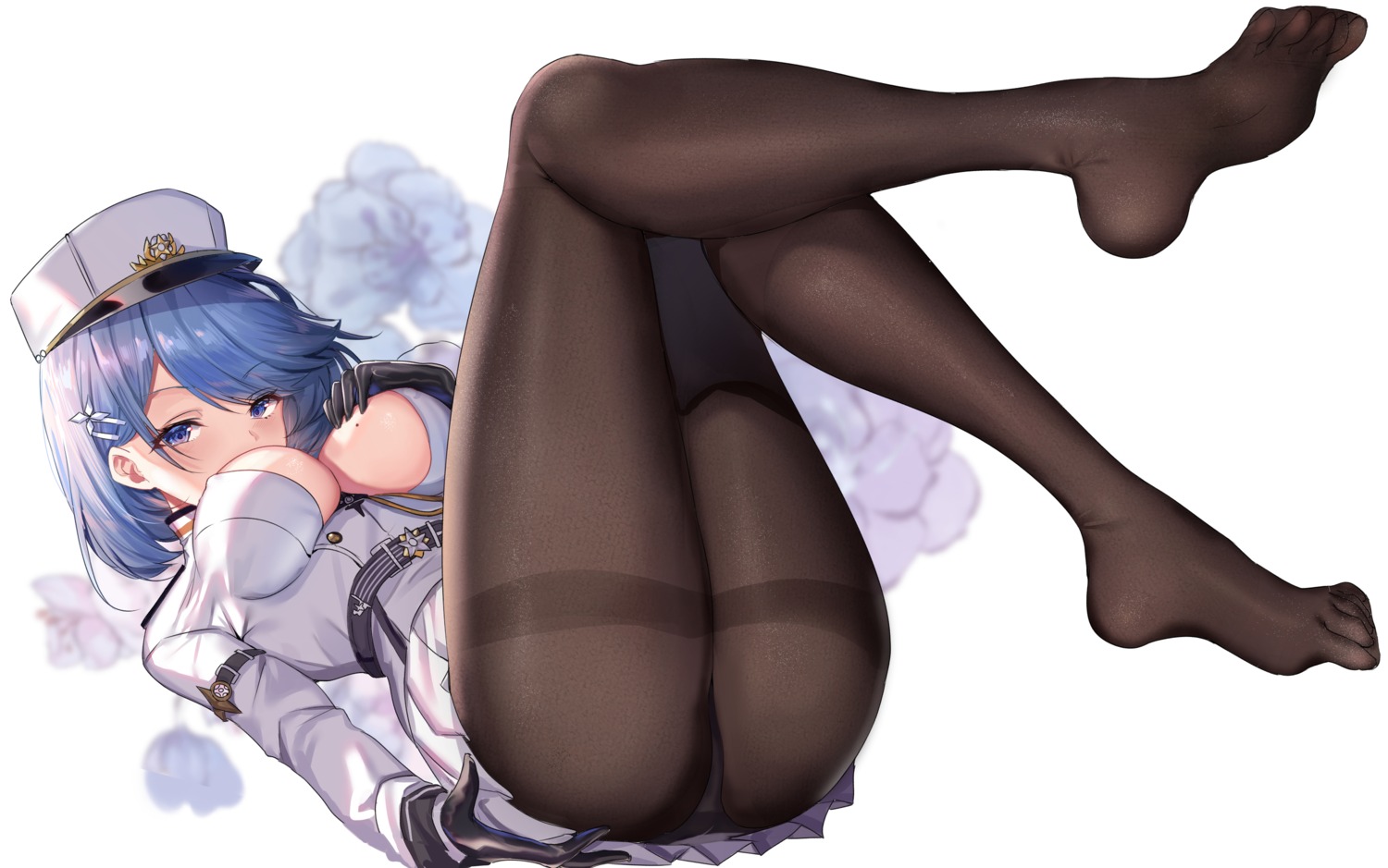 ass azur_lane breast_hold chapayev_(azur_lane) erect_nipples feet no_bra open_shirt pantsu pantyhose shanguier skirt_lift thong