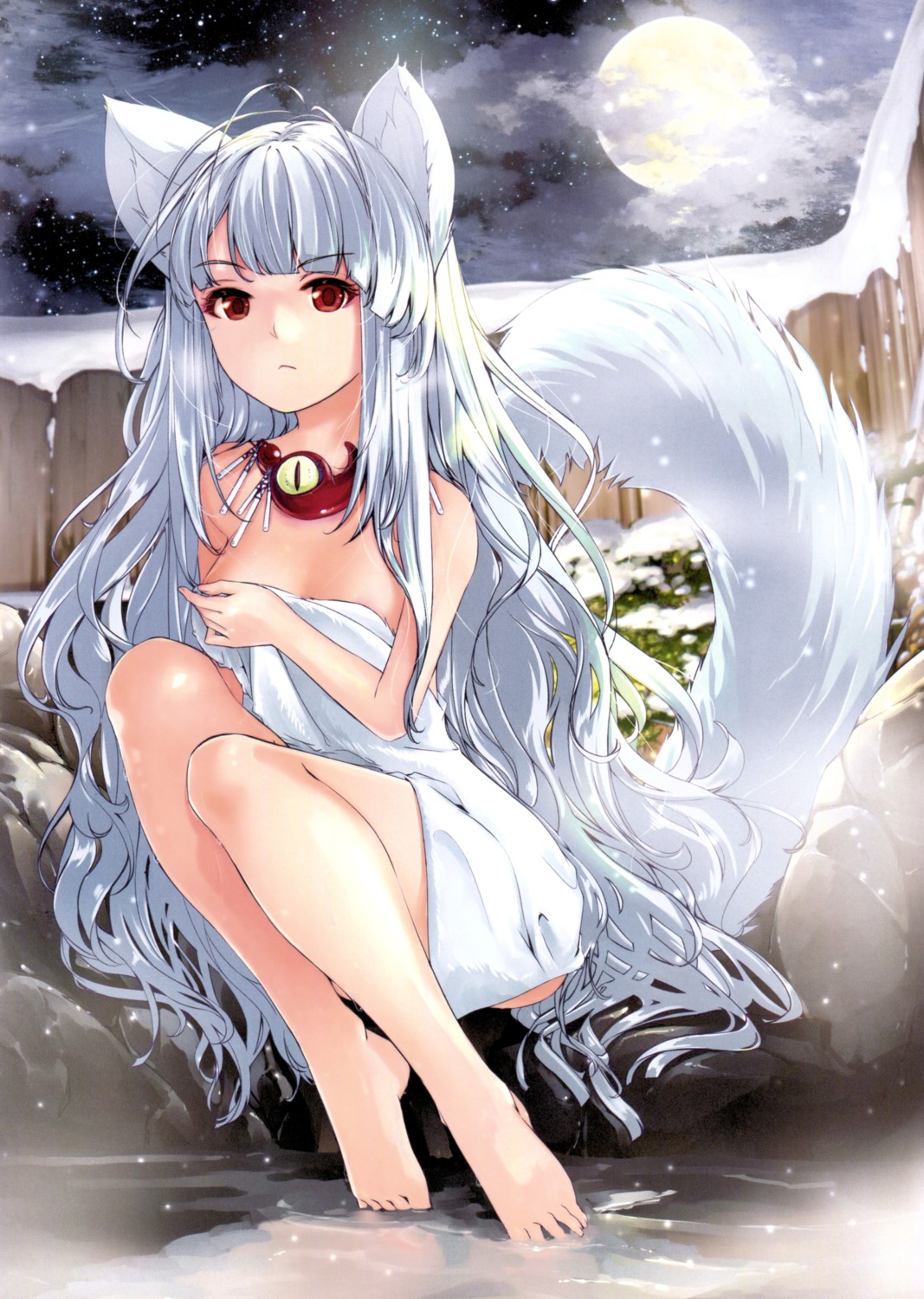 animal_ears breast_hold feet gustav onsen tail towel