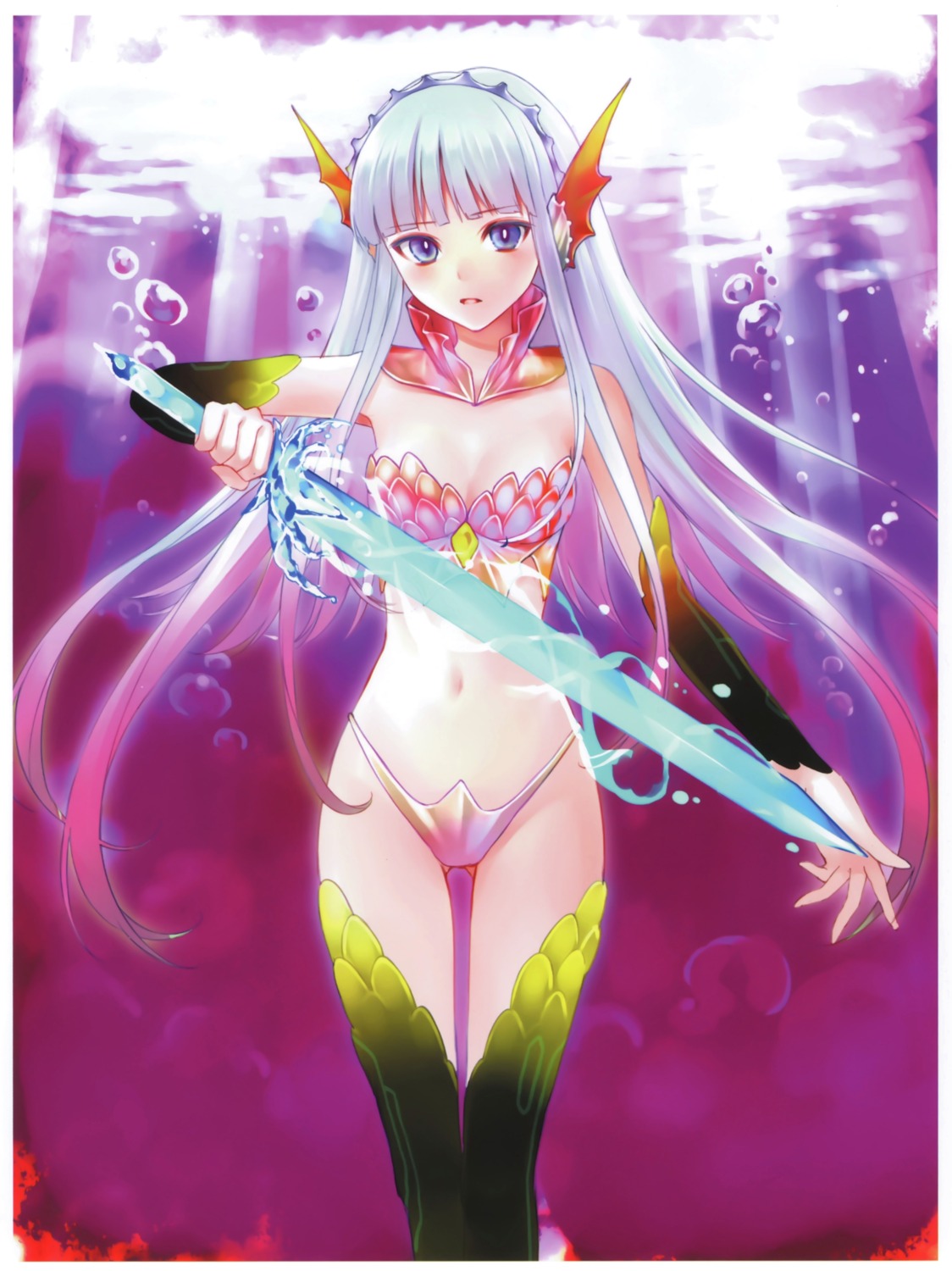 fukahire_sanba kaku-san-sei_million_arthur mermaid monster_girl sword