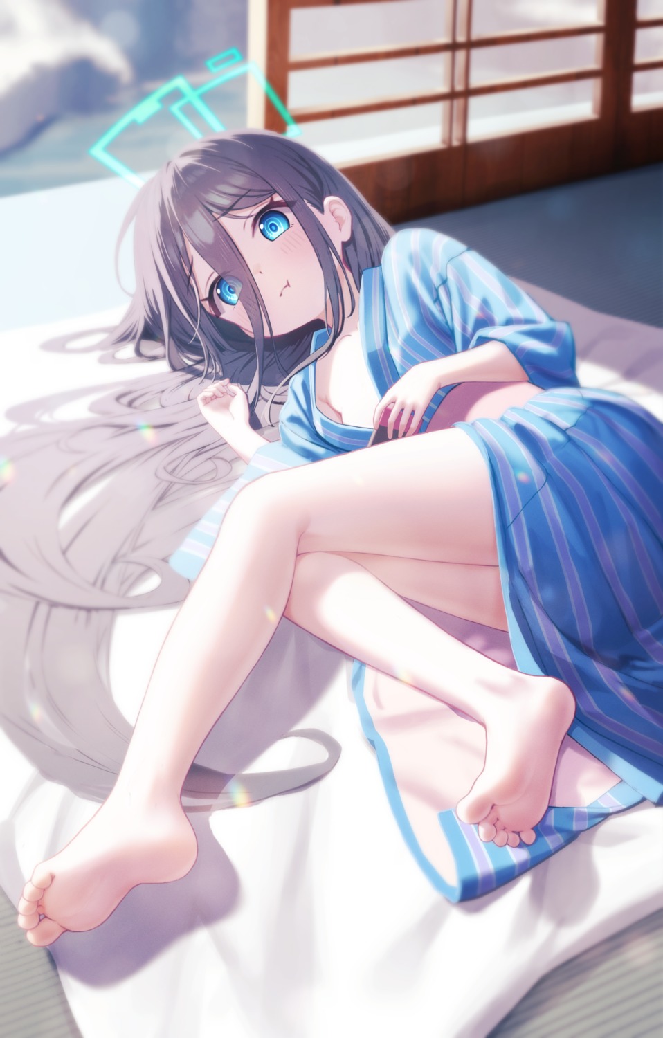 blue_archive feet halo loli no_bra open_shirt supersugar tendou_arisu yukata