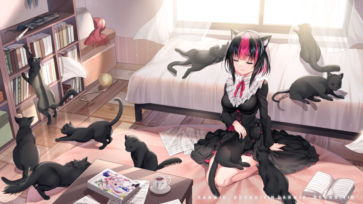 animal_ears dress gothic_lolita kurokiri_aria lolita_fashion neko nekomimi plivyou sannio wallpaper