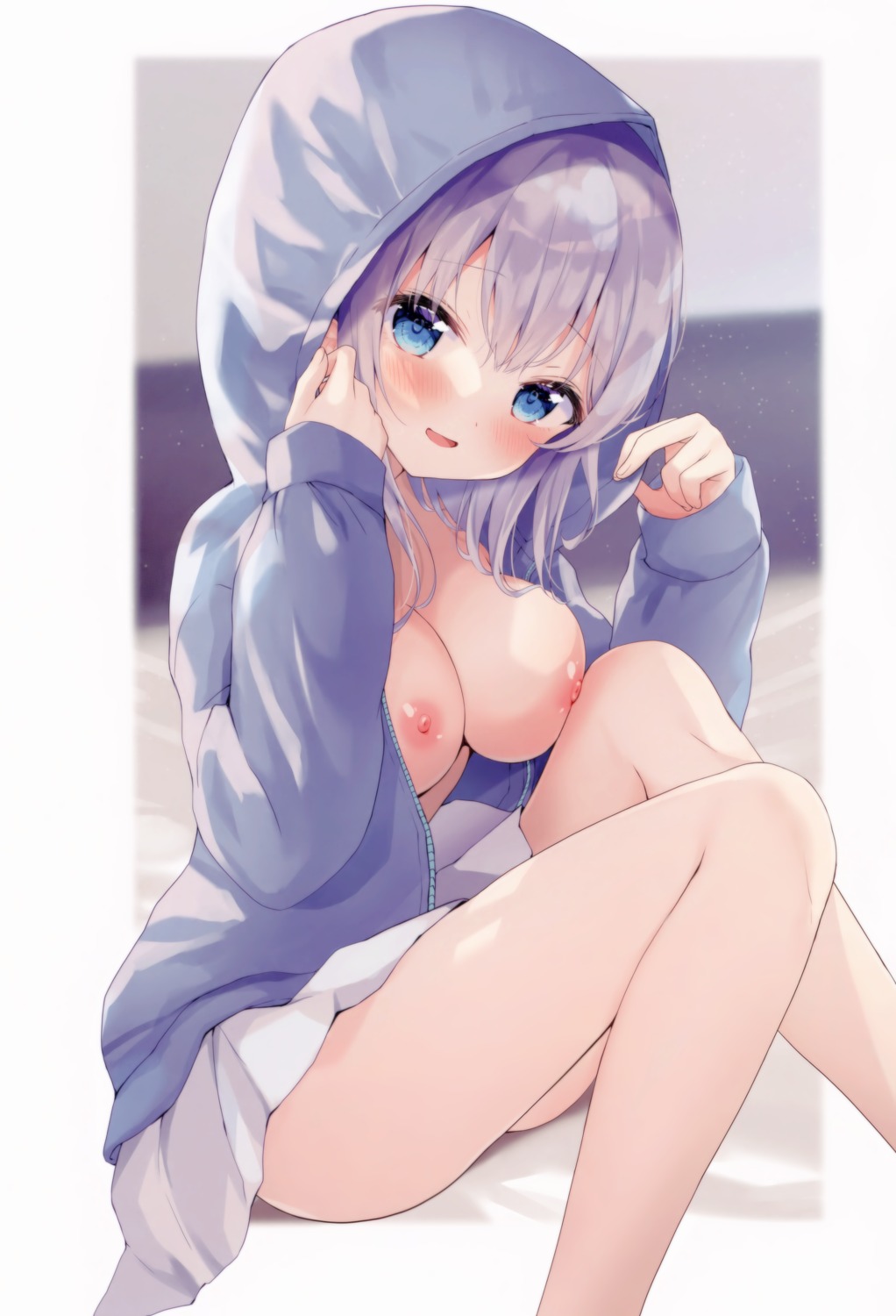 amedama_con breasts mio_(amedama_con) nipples no_bra open_shirt skirt_lift