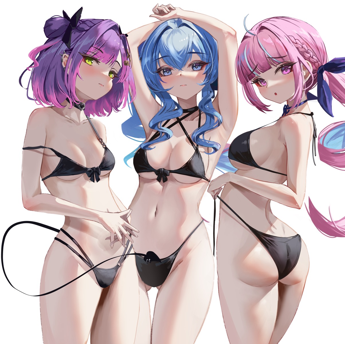 ass bikini hololive hoshimachi_suisei minato_aqua onzzy swimsuits tail thong tokoyami_towa undressing