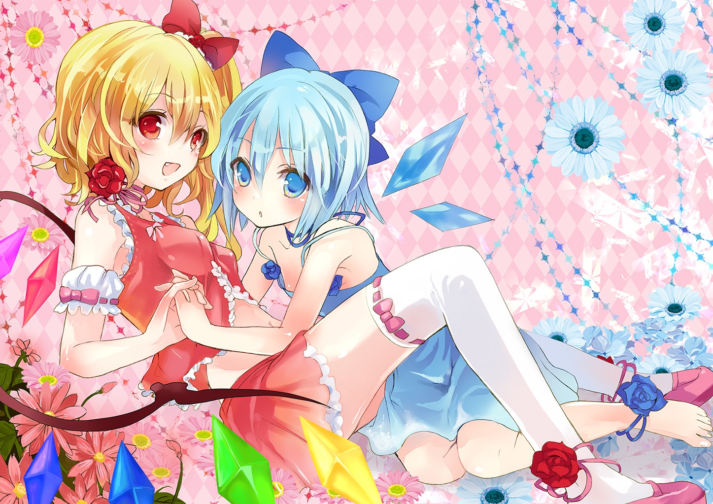 cirno flandre_scarlet musou_yuchi thighhighs touhou