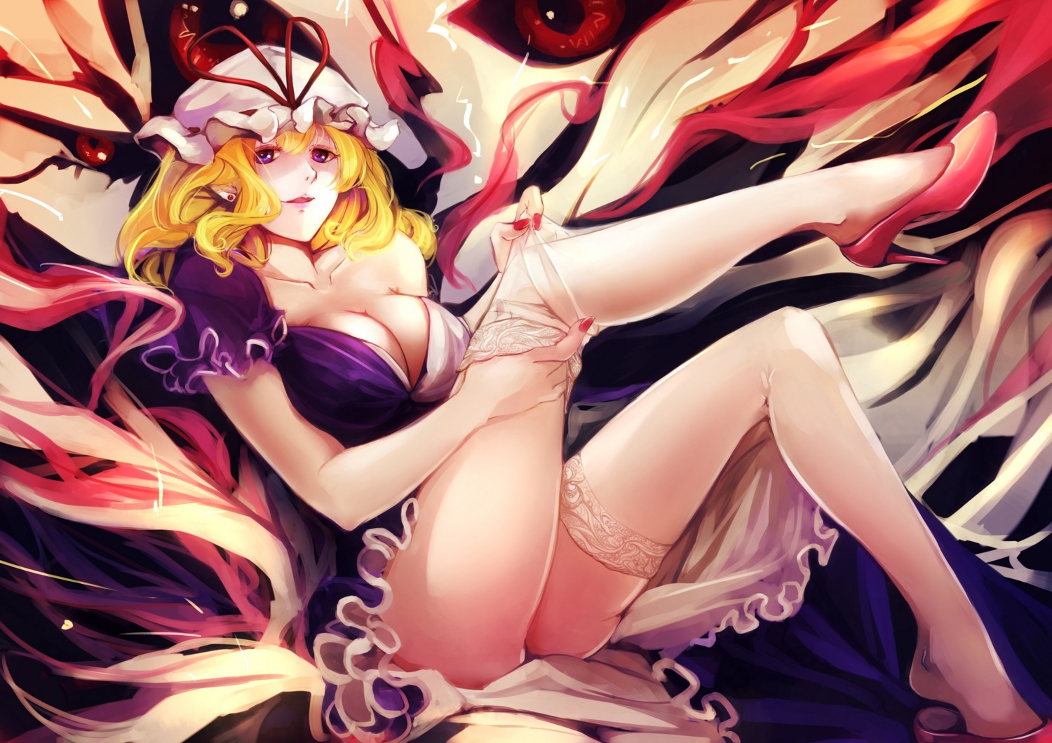 cleavage dress heels kalalasan thighhighs touhou yakumo_yukari