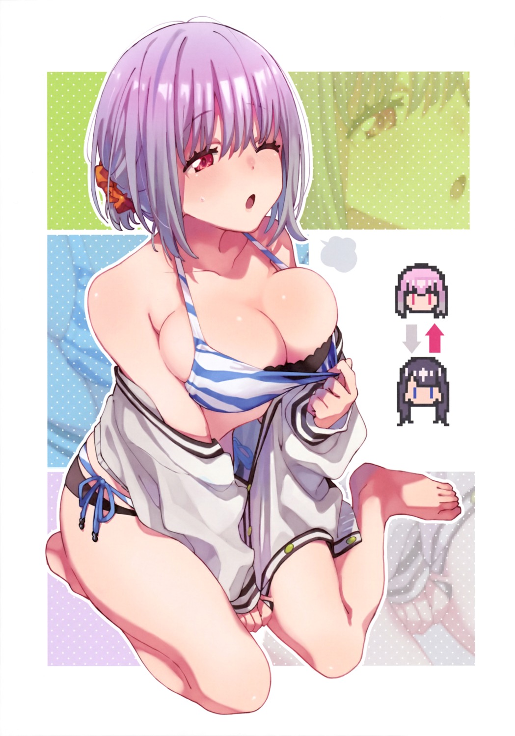 abe_aoi bikini cosplay open_shirt shinjou_akane ssss.gridman sweater swimsuits undressing