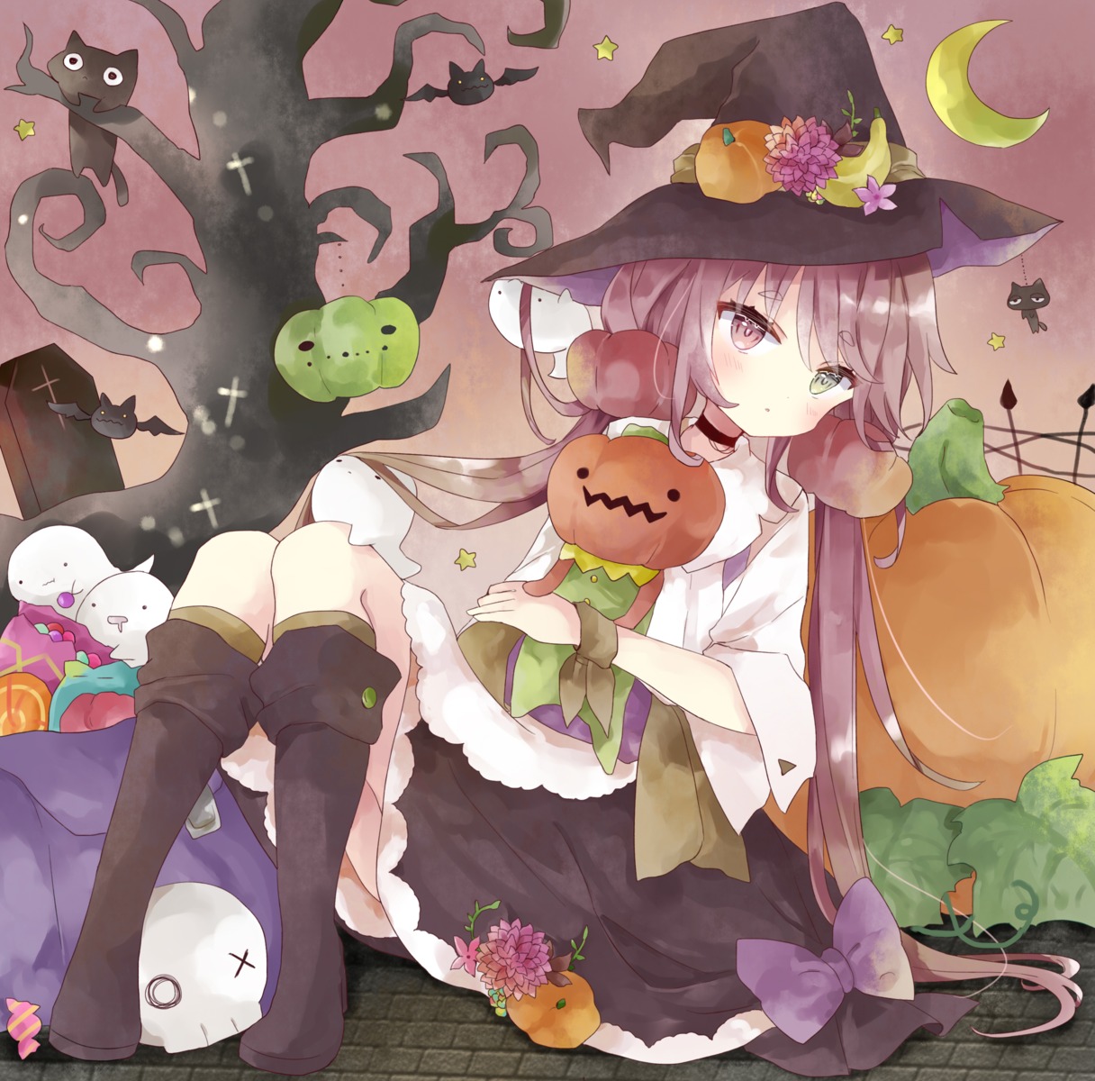 halloween heterochromia neko skirt_lift tsukiyo_(skymint) witch