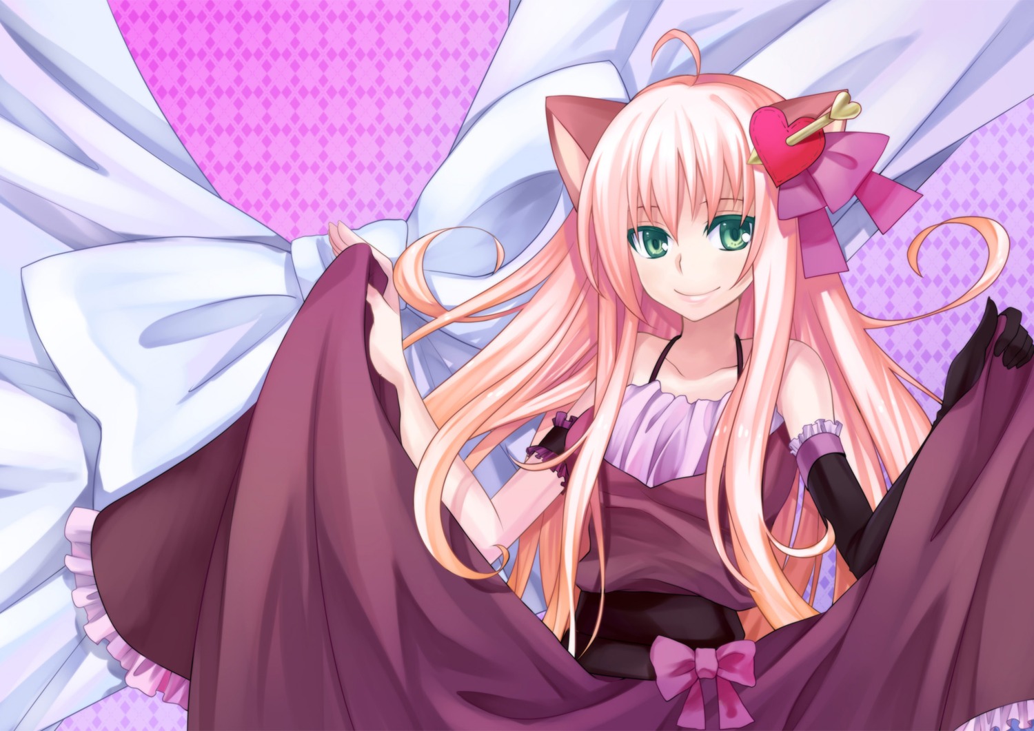 animal_ears dress hanasaki_mahiru megurine_luka nekomimi skirt_lift vocaloid