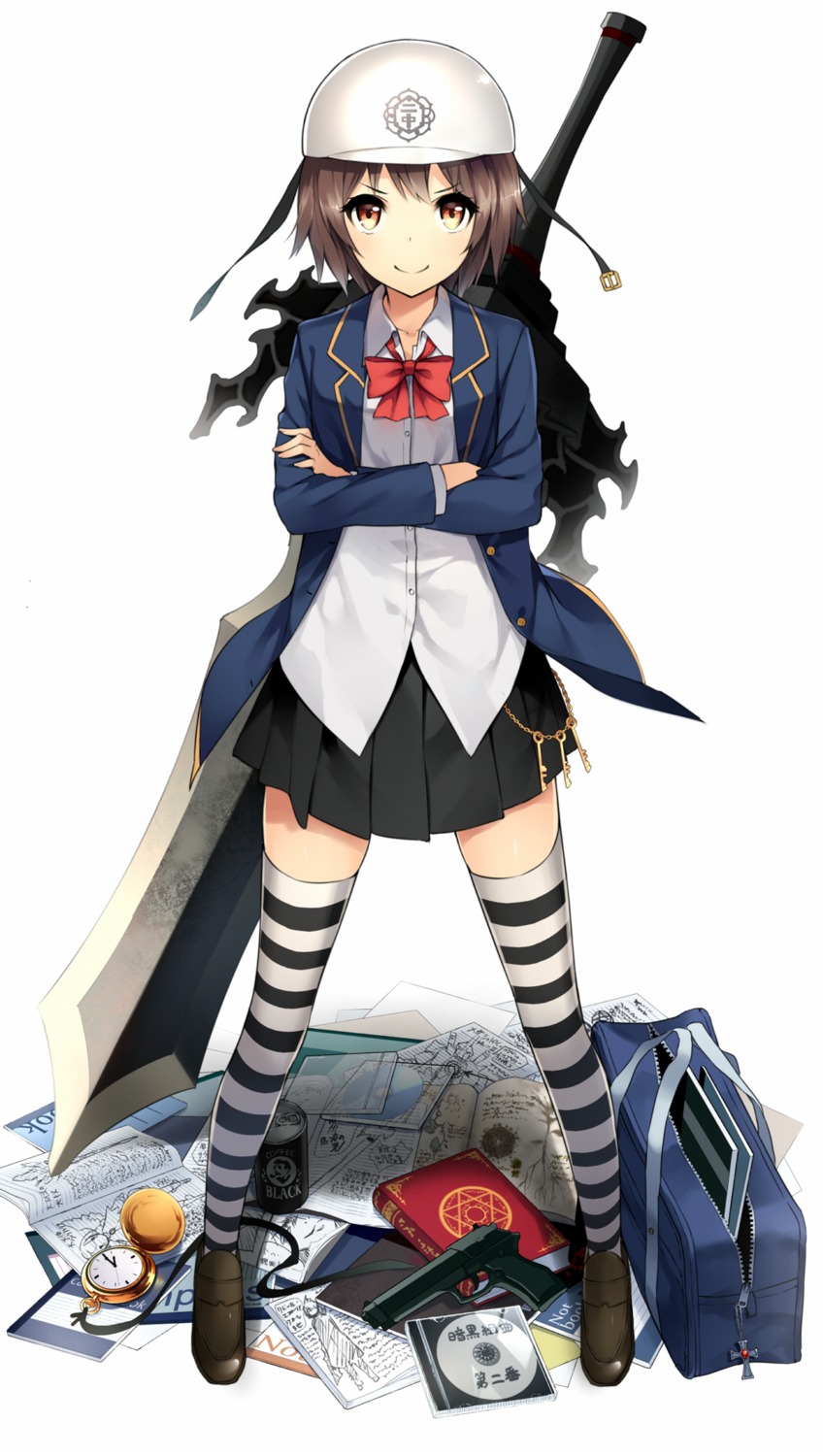 gun mogumo seifuku sword thighhighs