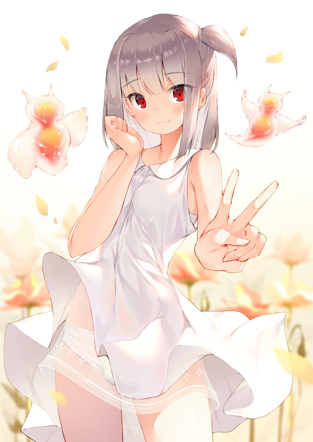 breast_hold dduck_kong dress pantsu see_through skirt_lift summer_dress