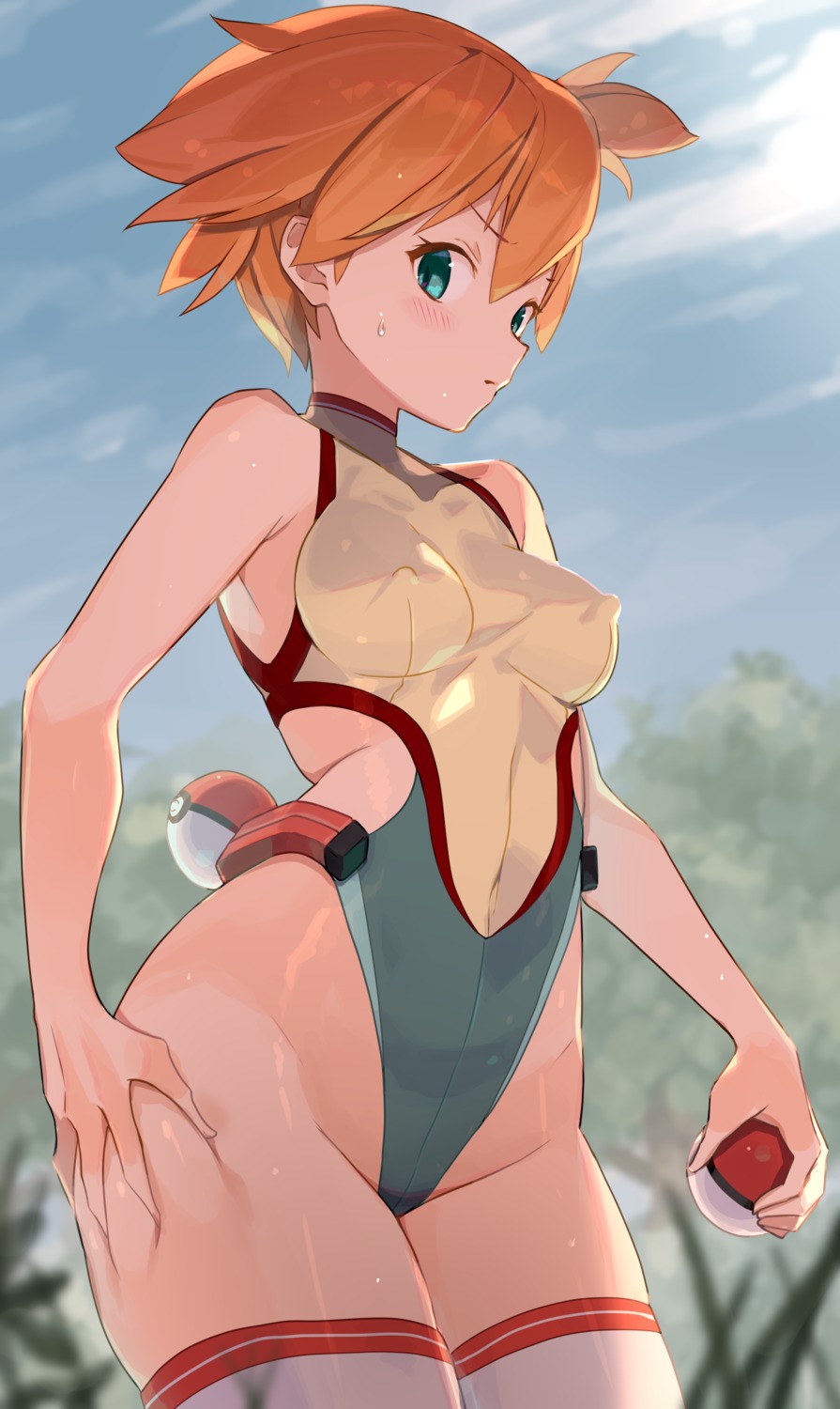 erect_nipples kasumi_(pokemon) leotard pokemon pokemon_frlg pokemon_rgby spring20134 thighhighs