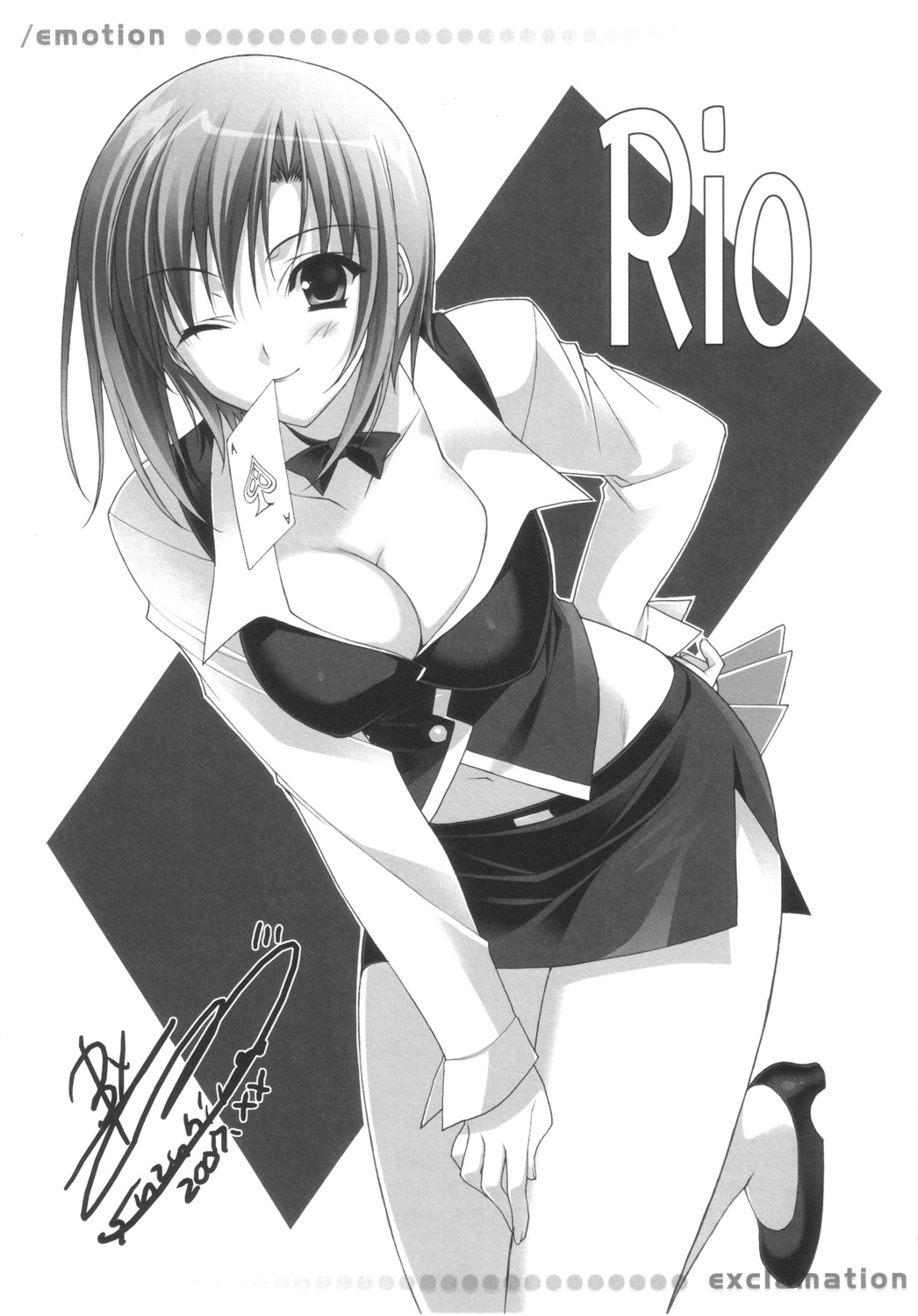 autographed cleavage exclamation monochrome rio rio_-rainbow_gate!- suzuhira_hiro