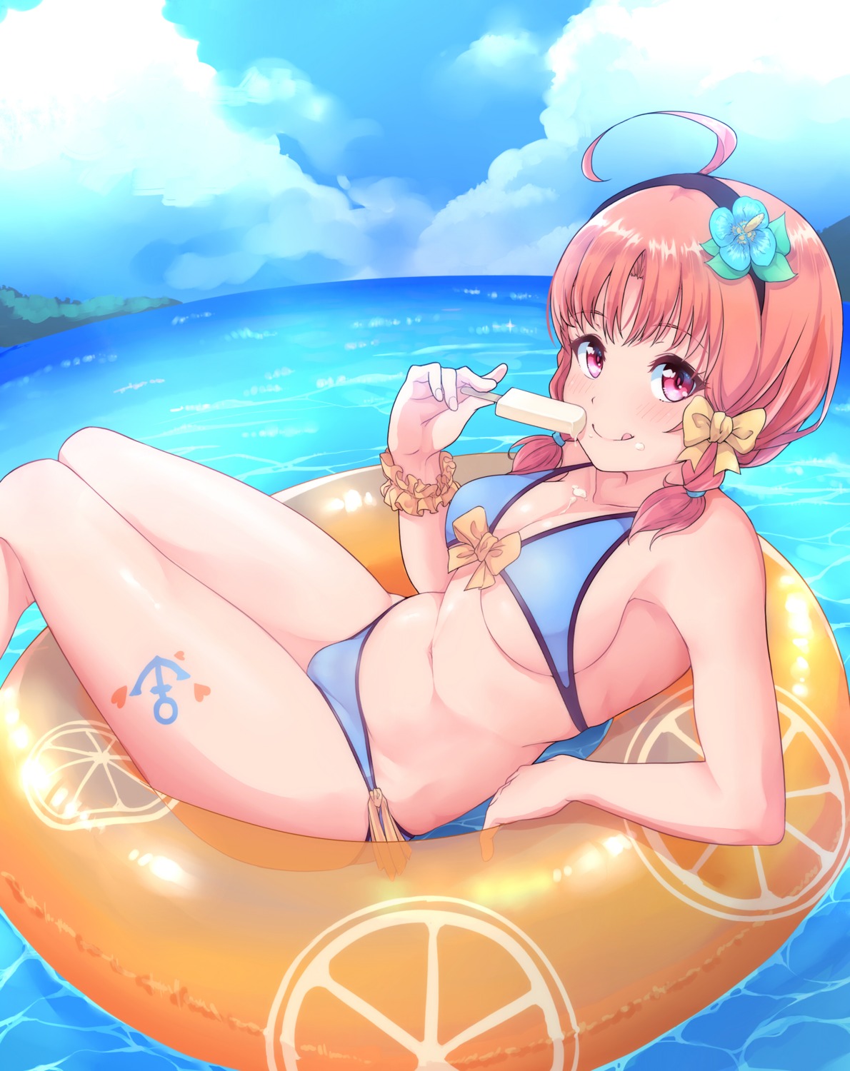 bikini cleavage cream kanabun love_live!_sunshine!! swimsuits takami_chika tattoo underboob