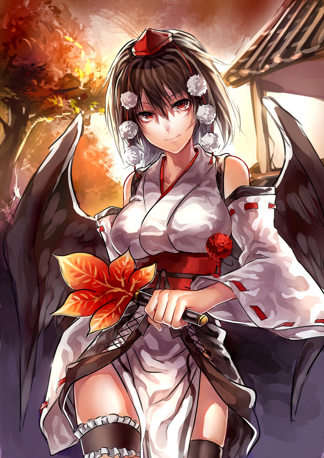 asian_clothes garter shameimaru_aya thighhighs touhou u_u_zan wings