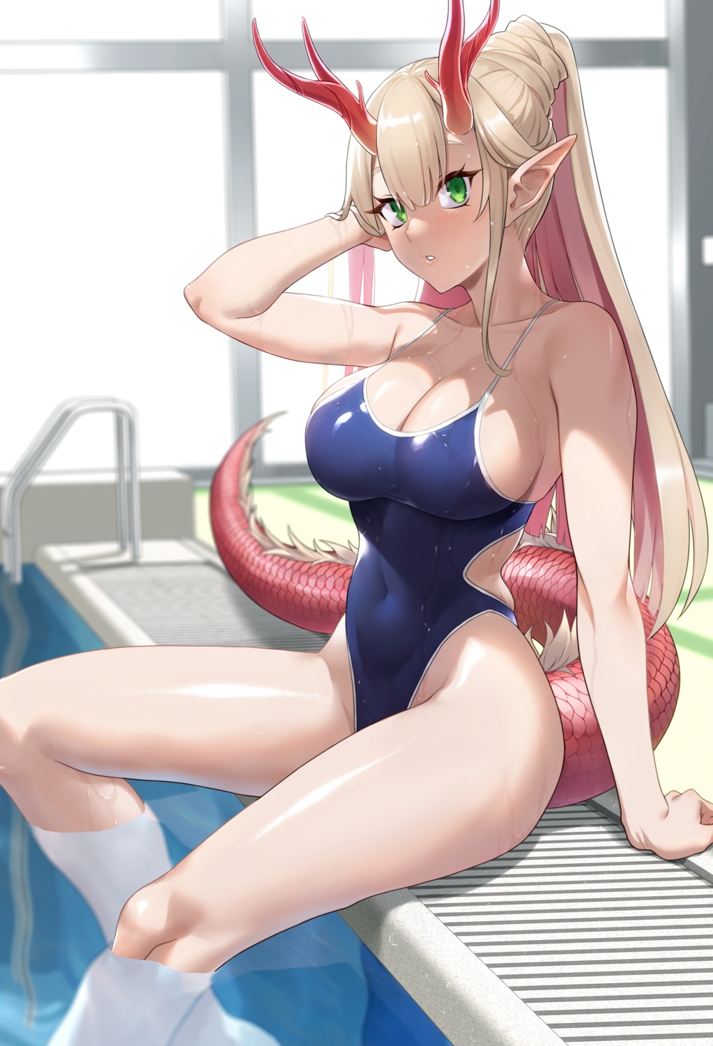 horns pointy_ears prime swimsuits tail wet