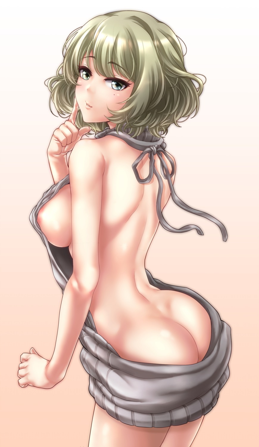 ass heterochromia no_bra nopan shashaki sweater takagaki_kaede the_idolm@ster the_idolm@ster_cinderella_girls