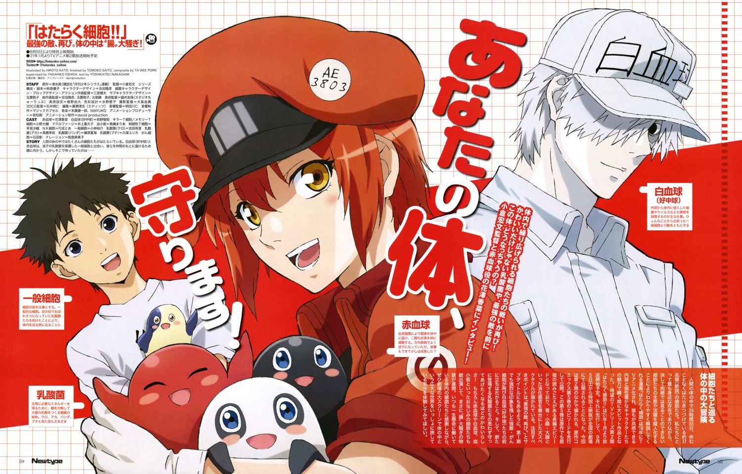 white blood cell, red blood cell, ae-3803, u-1146, u-1196, and 2 more (hataraku  saibou and 1 more) drawn by banchii