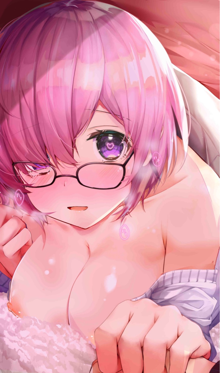 breasts fate/grand_order mash_kyrielight megane nipples no_bra open_shirt rouka sheets