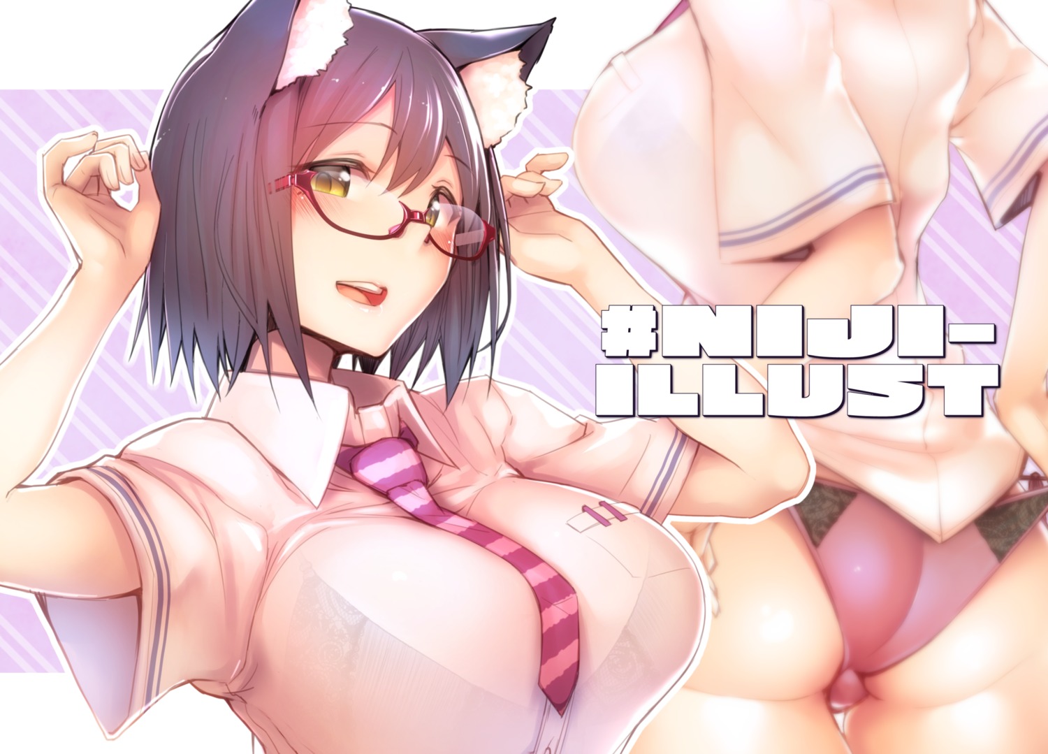 30min-5000yen animal_ears kagami_uekusa megane nekomimi nijisanji pantsu seifuku