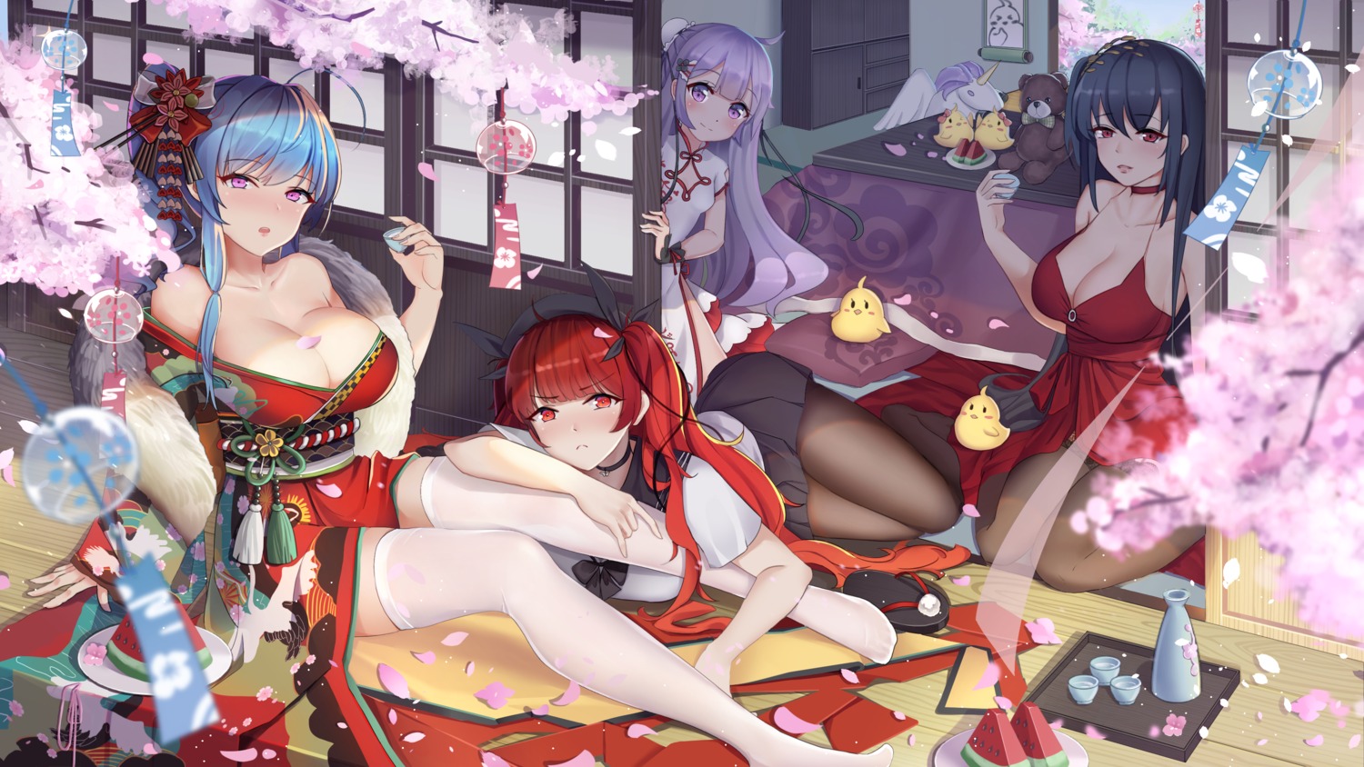 azur_lane chinadress cleavage dress honolulu_(azur_lane) japanese_clothes manjuu_(azur_lane) no_bra open_shirt pantyhose see_through seifuku st._louis_(azur_lane) taihou_(azur_lane) thighhighs unicorn_(azur_lane) viola_(pixiv_15649167)