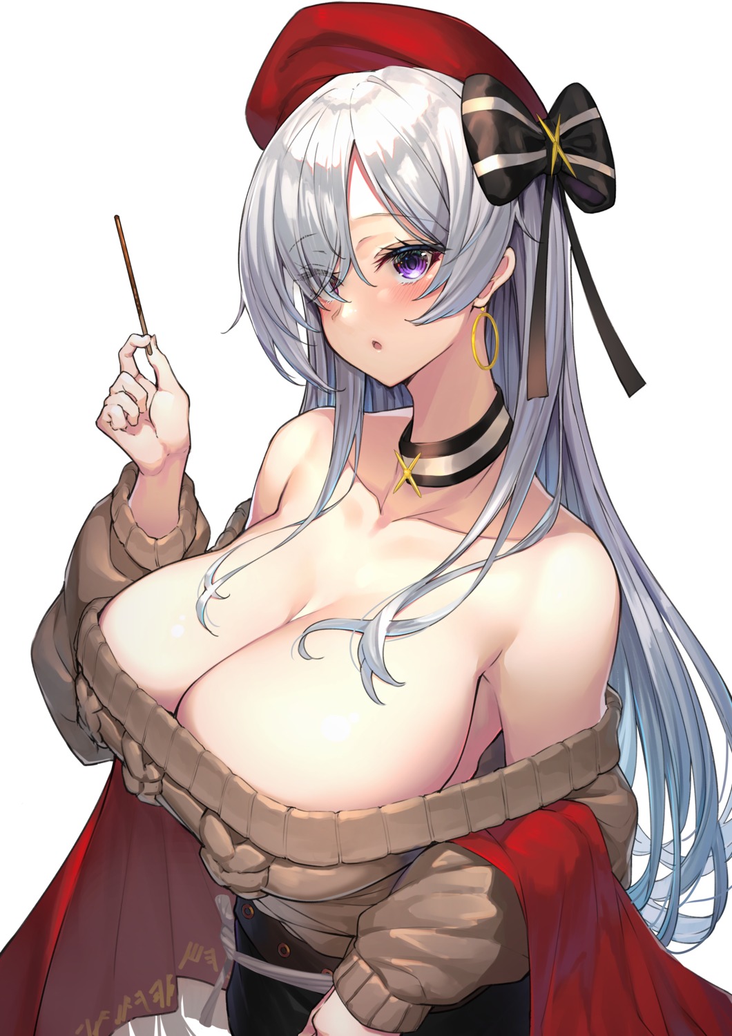 azur_lane belfast_(azur_lane) no_bra open_shirt sweater yamanokami_eaka