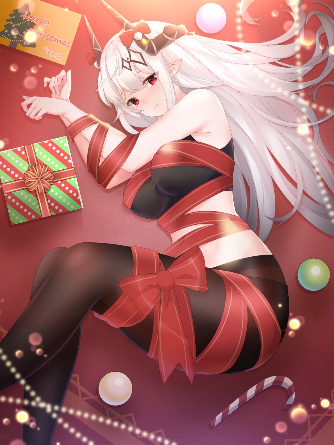 arknights bondage christmas horns lingshalan mudrock_(arknights) pantsu pantyhose pointy_ears