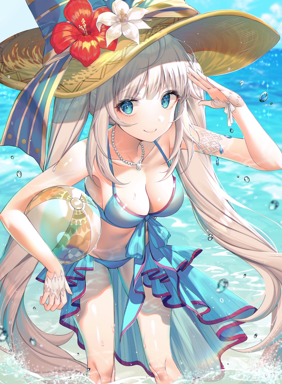 bikini cleavage fate/grand_order kinty marie_antoinette_(fate/grand_order) swimsuits wet