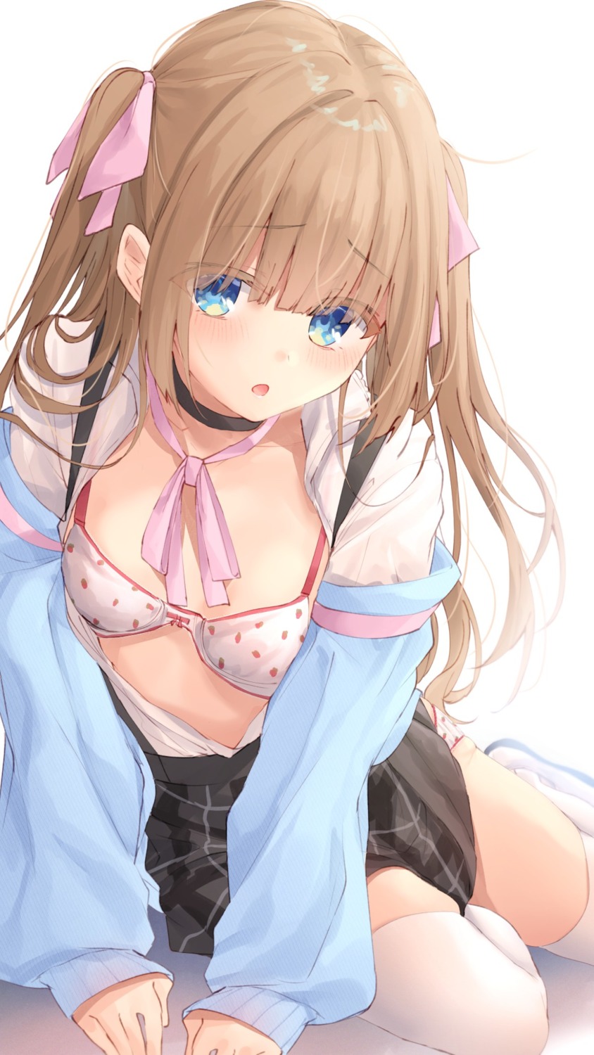 bra hime-chan_(ramchi) open_shirt ramchi seifuku sweater thighhighs