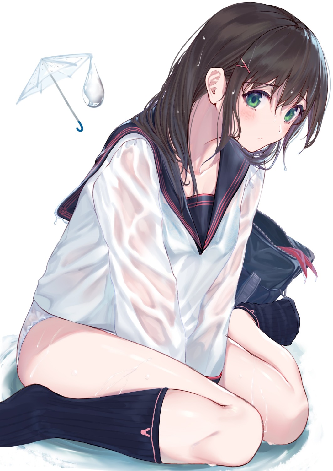 pantsu see_through seifuku takubon umbrella wet wet_clothes