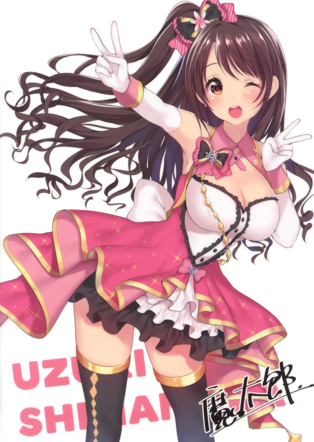 autographed cleavage dress matarou shimamura_uzuki the_idolm@ster the_idolm@ster_cinderella_girls thighhighs