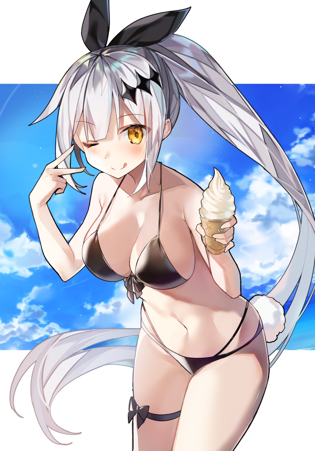 bikini cleavage five-seven garter girls_frontline kurutsu swimsuits tail